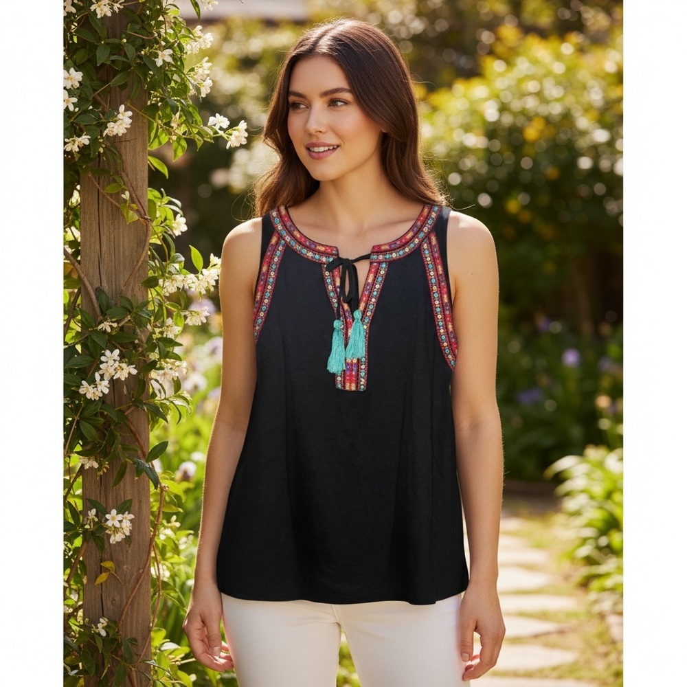 Letarte Embellished Tie Front‎ Tank Top